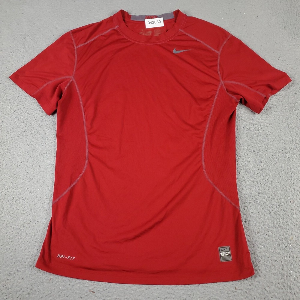 Nike Pro Combat T Shirt Mens Medium Red Dri-Fit Training Active Short Sleeve